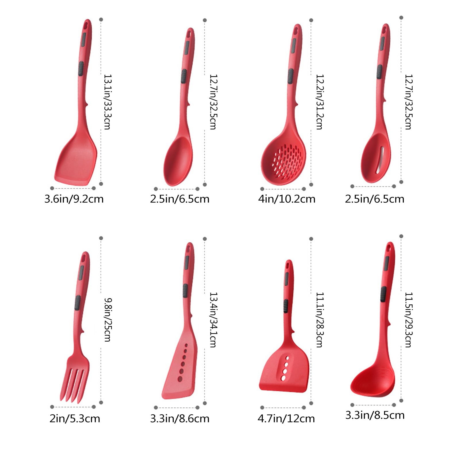 Küchenhelfer Set, Silikon Kochutensilien Kochbesteck Set, Hitzebeständiger Kochgeschirr,Antihaft Kochset Küchenutensilien, Spülmaschinenfest 8 Teiliges,Red