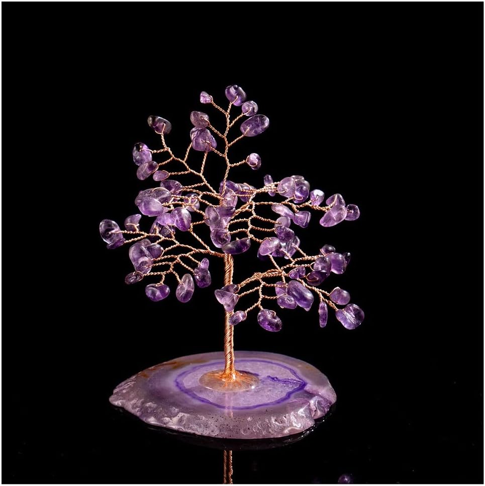 Crystal Good Luck Stones Tree Crystal Money Tree Mini Fortune Tree Agate Sheet Feng Shui Artificial Tree Healing Quartz Copper Wire Tree Shop Desktop Decoration Gemstone Tree Ornaments (Co