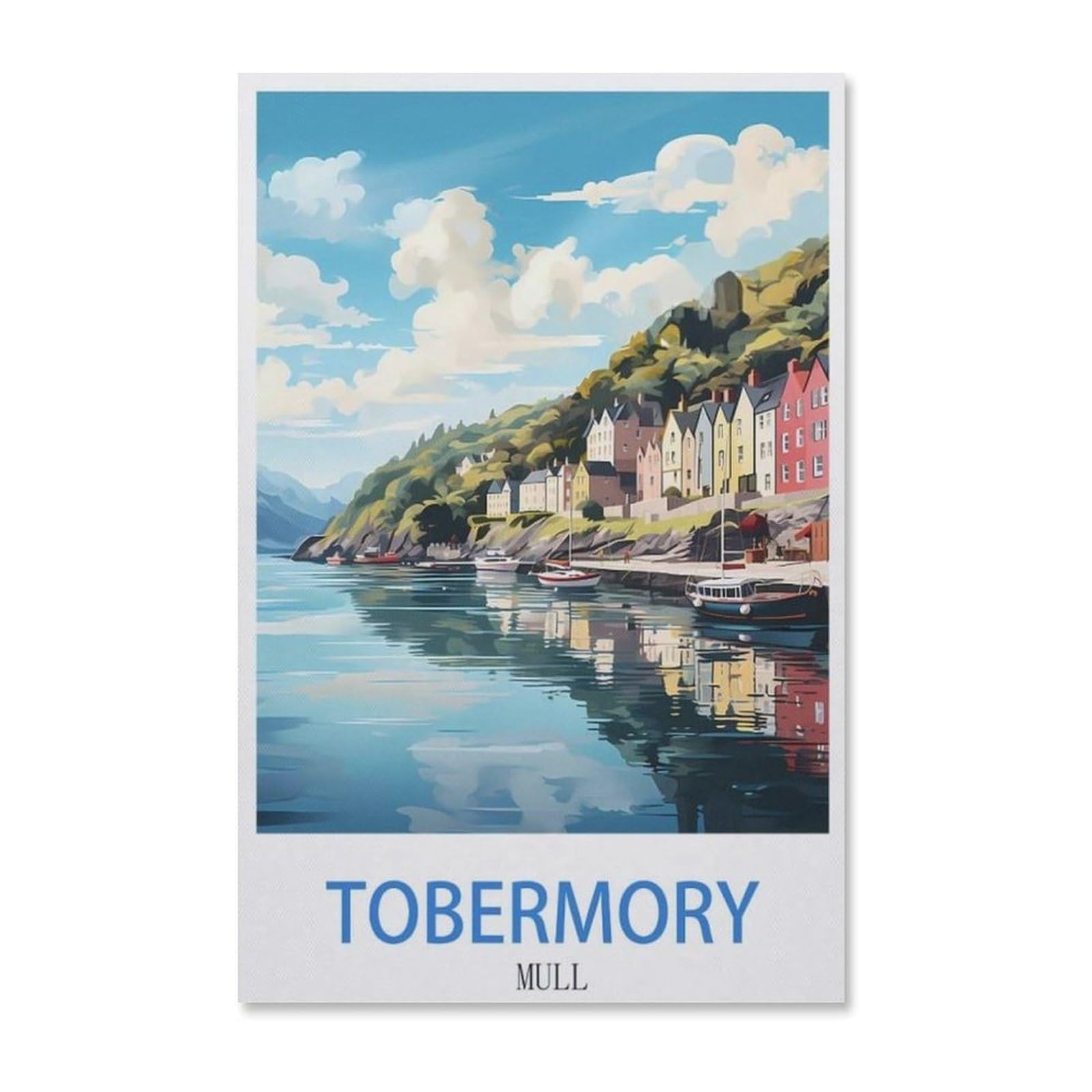 BEAYODKP Paint by Numbers for Adults，Tobermory Mull Vintage Travel Poster，Canvas Adults' Paint by Number Kits on Canvas DIY Oil Painting by Numbers for Adults(40x50cm-E51