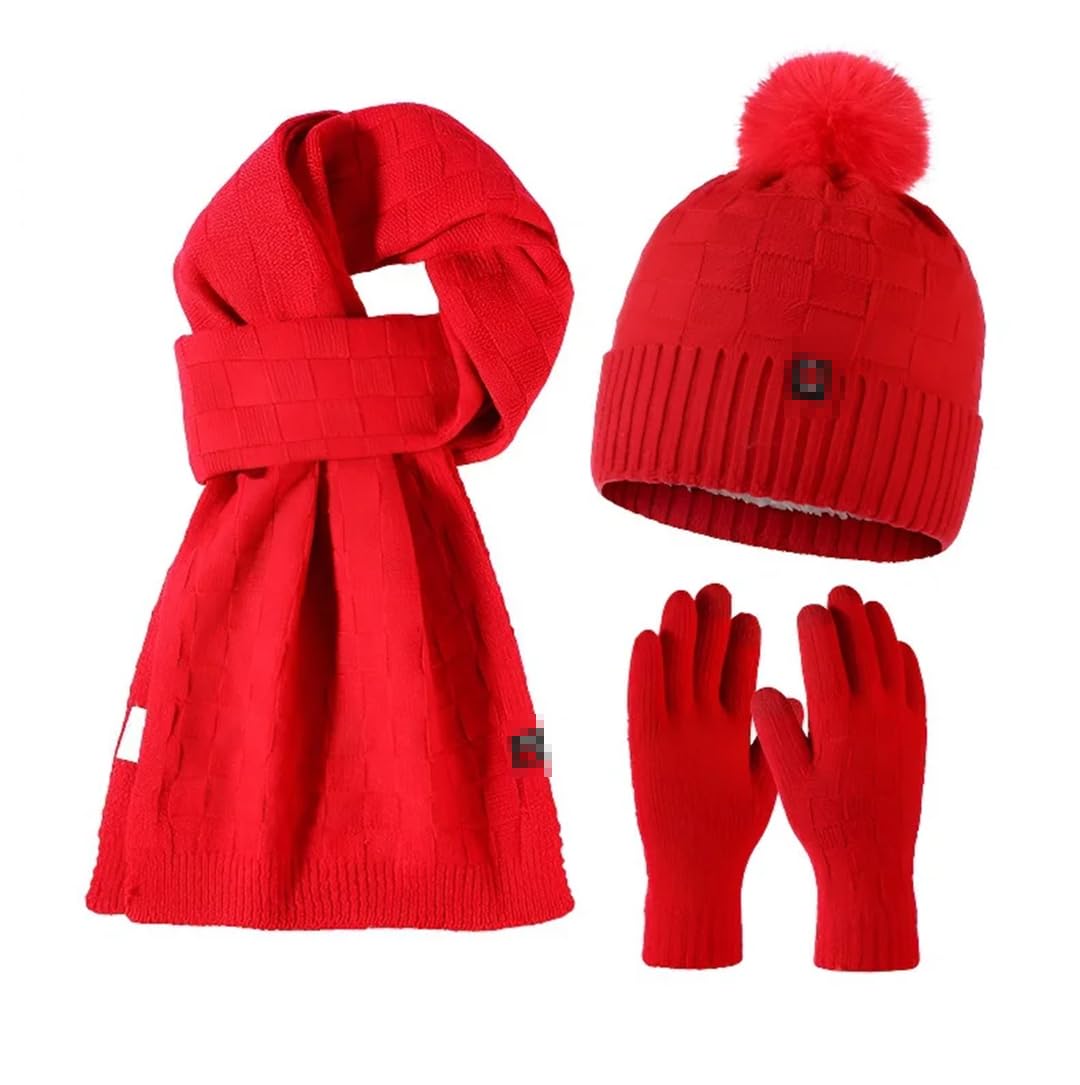 Pohullan Juego de gorro, bufanda y guantes de lana, gorro de terciopelo para mujer, bufanda de punto de forro polar, guantes y gorros