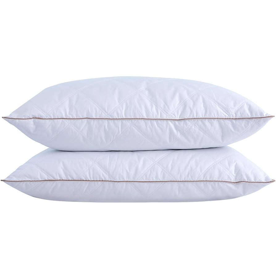 puredown® Goose Feathers and Down Pillow with Diamond Quilting with 100% Cotton Cover, Pack of 2, Standard Size