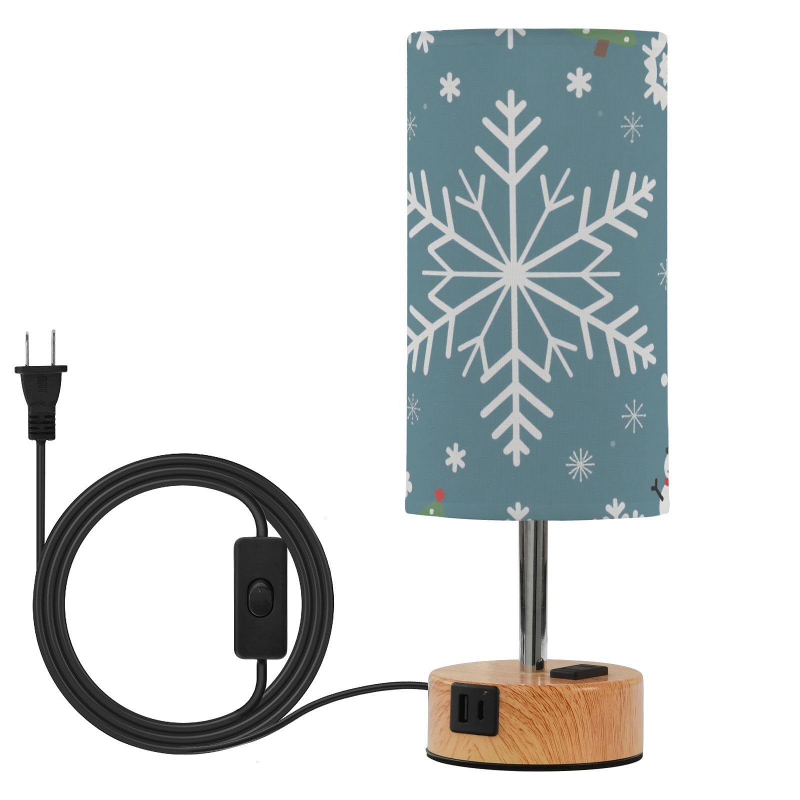 Moda Wesołych Świąt płatek śniegu niebieska lampa stołowa sterowanie dotykowe 3-kierunkowe ściemniane lampki nocne z portami USB C+A 3 temperatury barwowe do akademika
