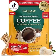 VAHDAM, Instant Mushroom Coffee with KSM 66 Ashwagandha (250mg, 40 servings), Turmeric, Lion's Mane and Chaga Mushroom | 100% Arabica Coffee | Supports Better Focus and Immunity | Enjoy Hot or Iced
