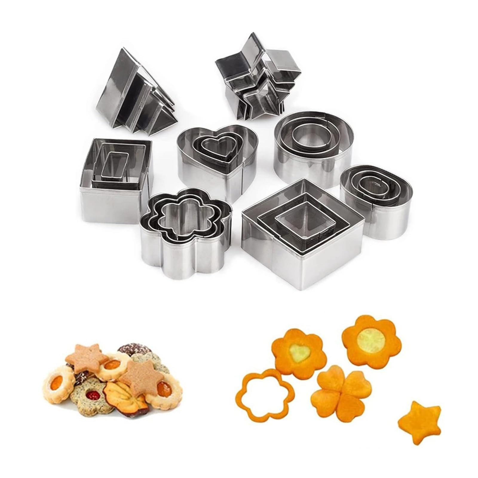 Mini cortador de galletas de Metal, formas geométricas for galletas, juego de prensa fácil, molde for hornear galletas, Fondant(12pcs mini geometric)