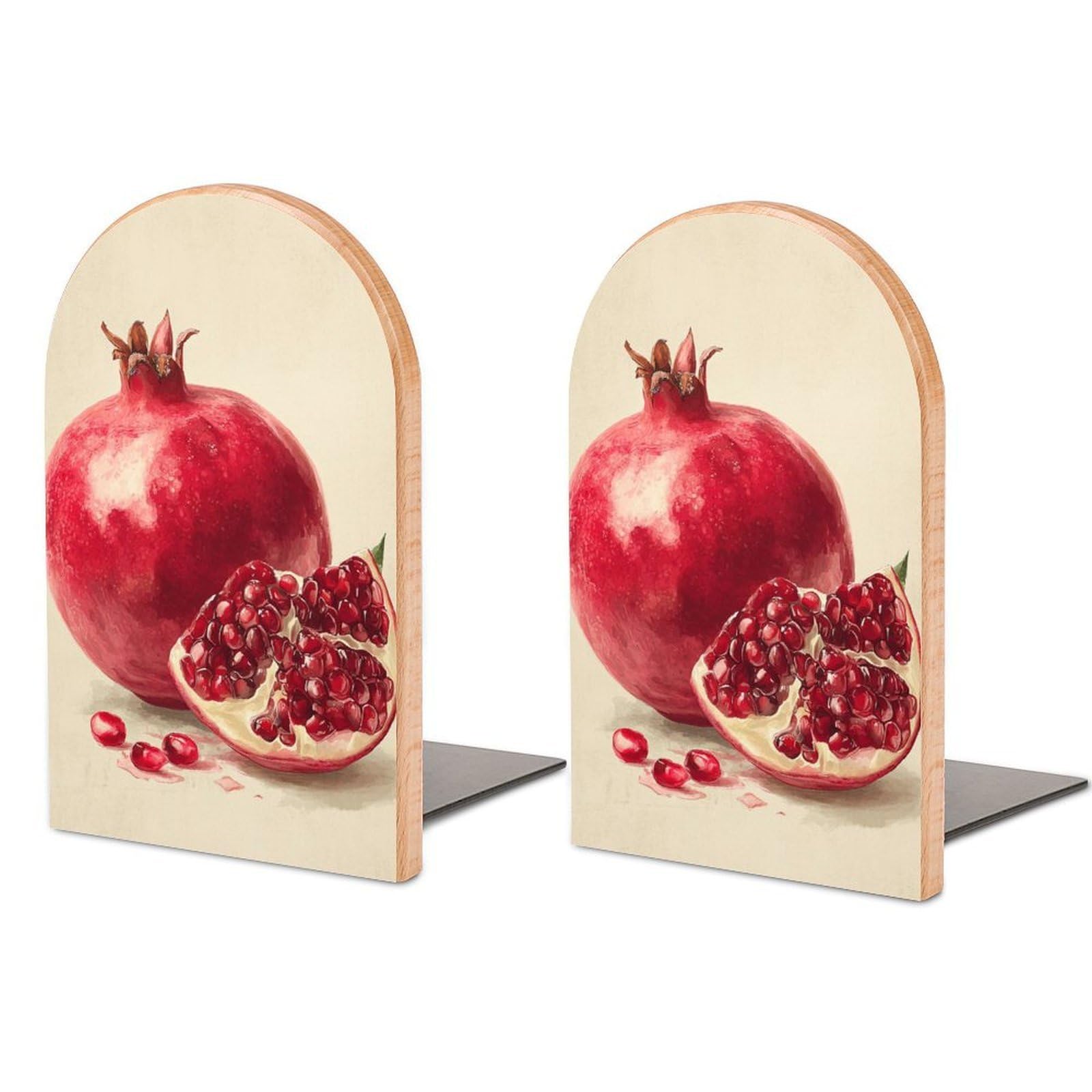 Vintage Pomegranate Deep Red Wooden Bookends Shelves 2 PCS Sturdy Book Holders Desktop Organizer for Home Office Libraries