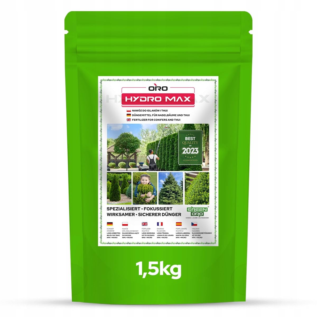 GREEN ORO HYDRO MAX 1,5KG - Fertilizzante a lunga durata per piante aghiformi, siepi e conifere