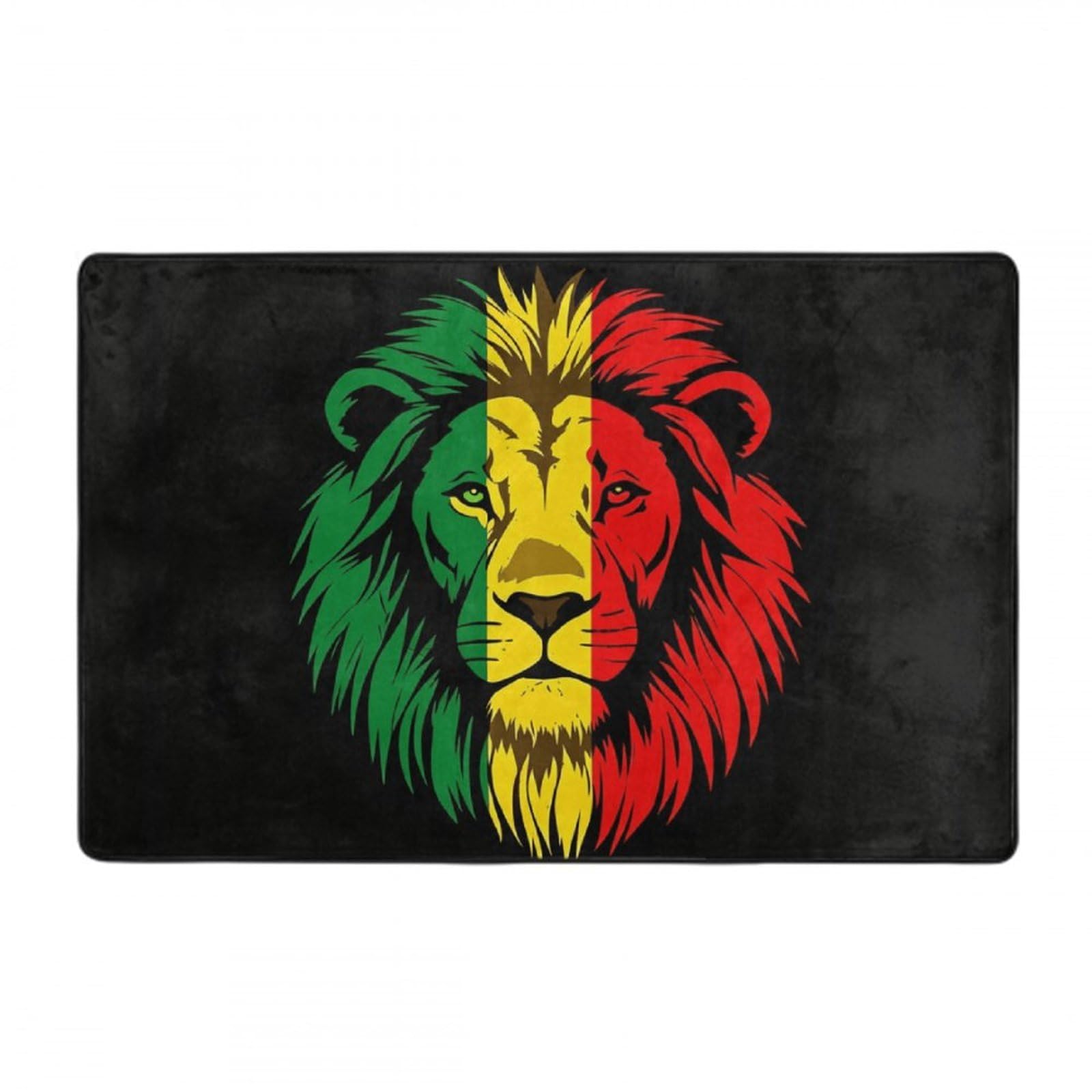 Sweet Tang Area Rug Rasta Flag Reggae Lion Face Flannel Microfiber Anti-Slip Water Resistant Carpet Bathroom Rug Play Mat for Floor Hallways Home