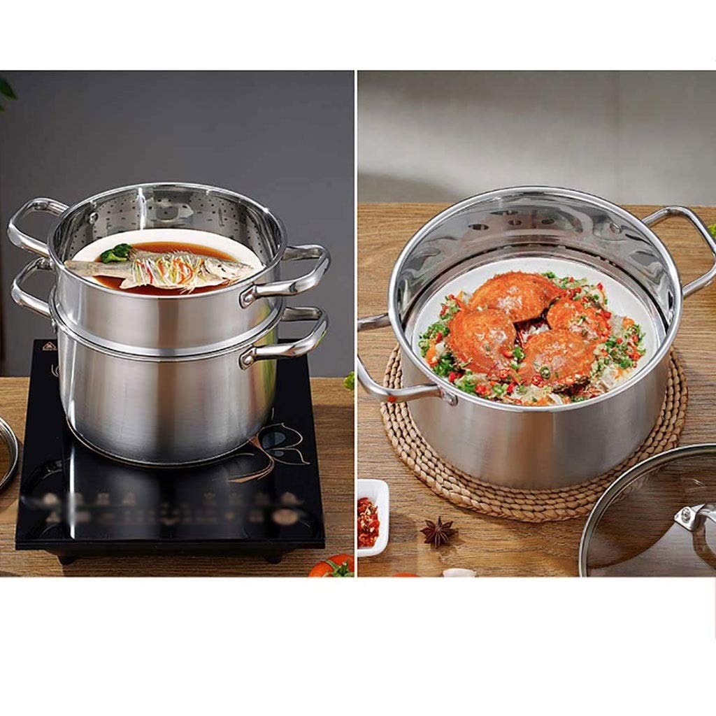 Vaporera de Acero Inoxidable, Juego de vaporera Profesional de Acero Inoxidable, sartenes de inducción con Tapa de Vidrio Templado y Asas Resistentes al Calor