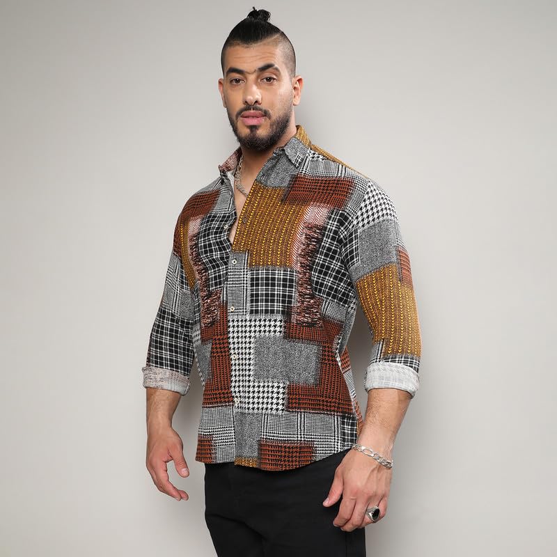 Image of Instafab Plus Men's Shirt for Casual Wear | Spread Collar | Long Sleeve | Button Closure | Plus-Size Fit | Cotton Shirt Crafted with Comfort Fit for Everyday Wear