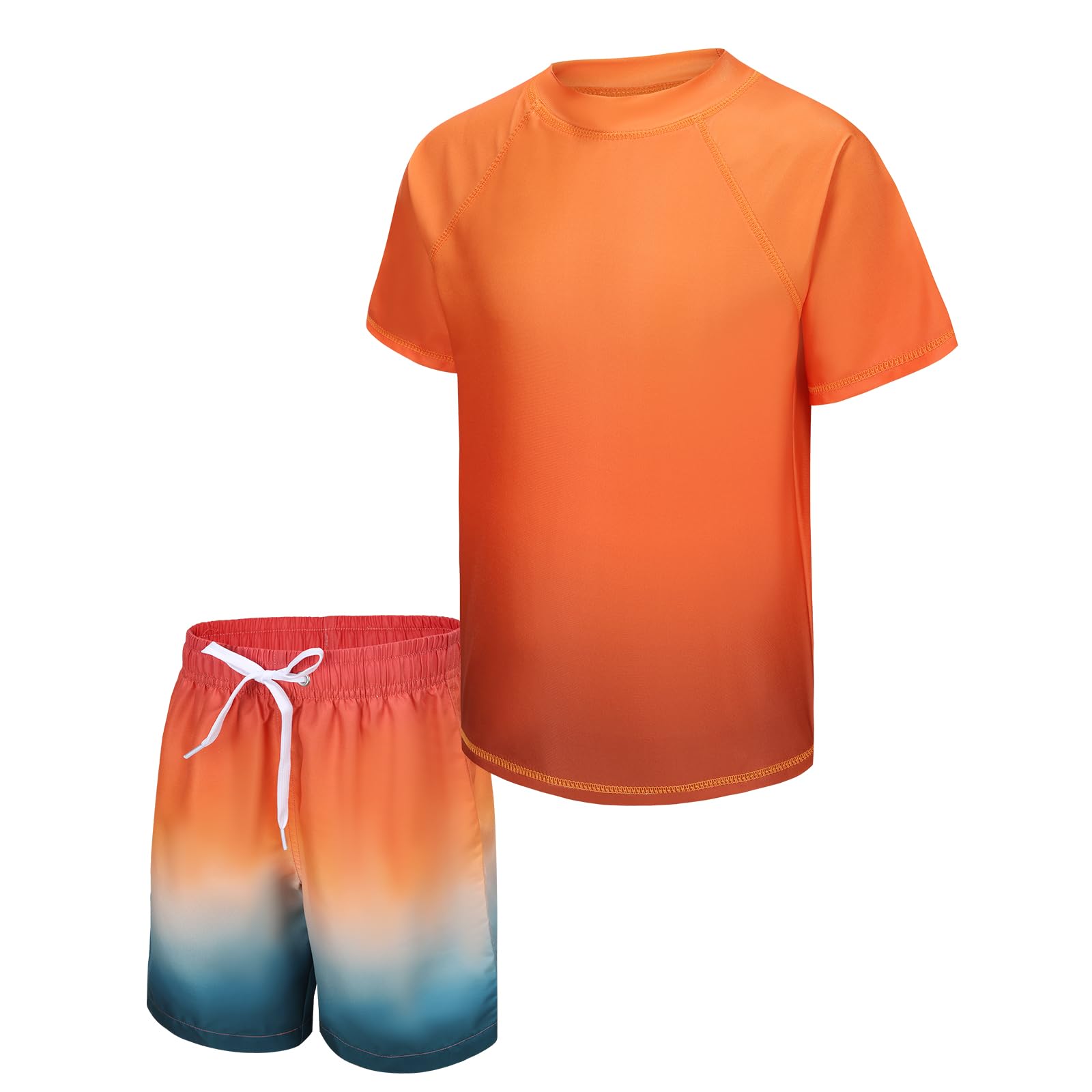 Boys Rash Guard Set for Kids Boys 2 Piece Short Sleeve Swim Shirts with Trunks Quick Dry Bathing Suits Swim Set