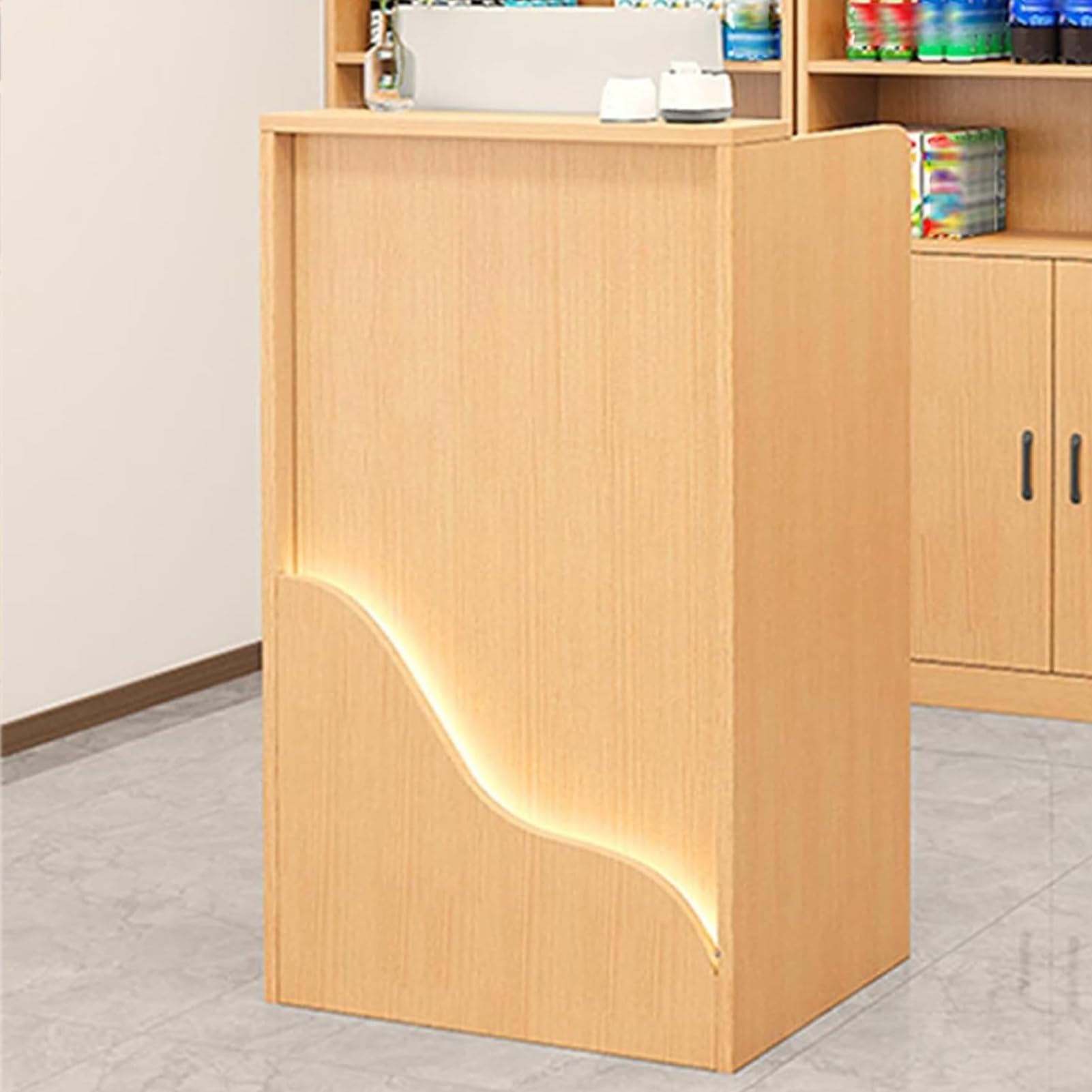 Conference Table - Modern Reception Desk, Front Counter Desk with Lockable Drawer and LED Light Strip, Corner Cashier Retail Checkout Table Computer Desks, for Salon Lobby(Natural,60*40*95cm)