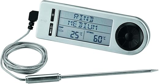 RÖSLE Barbecue-Kerntemperaturmesser,Hochwertiges Thermometer zur Bestimmung der idealen Fleischkerntemperatur auf dem Grill oder im Backofen mit Magnethalterung, silber/schwarz,…
