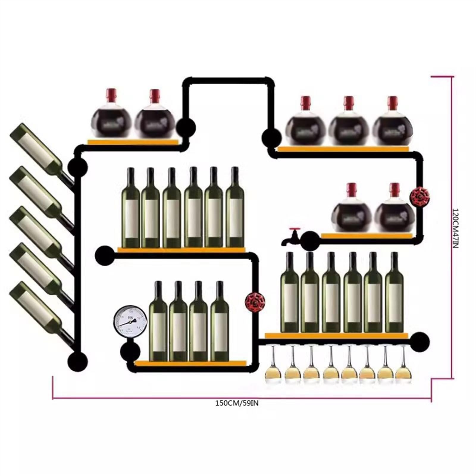 Botellero Enfriador de Vino Estante for Vino Hierro Mayordomo de Agua Estante Decorativo de Pared montado en la Pared Estilo Industrial Creativo Porta vinos portátil