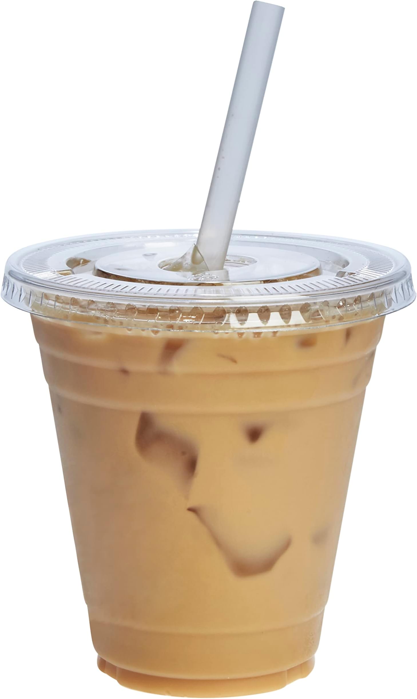 GUSTO Clear Plastic Cups with Flat Lids [12 oz - 50 Count] - Disposable Iced Coffee Cups with Lids - PET Plastic Cold Cups for Smoothies, Juices & To-Go Drinks - Formerly Comfy Package