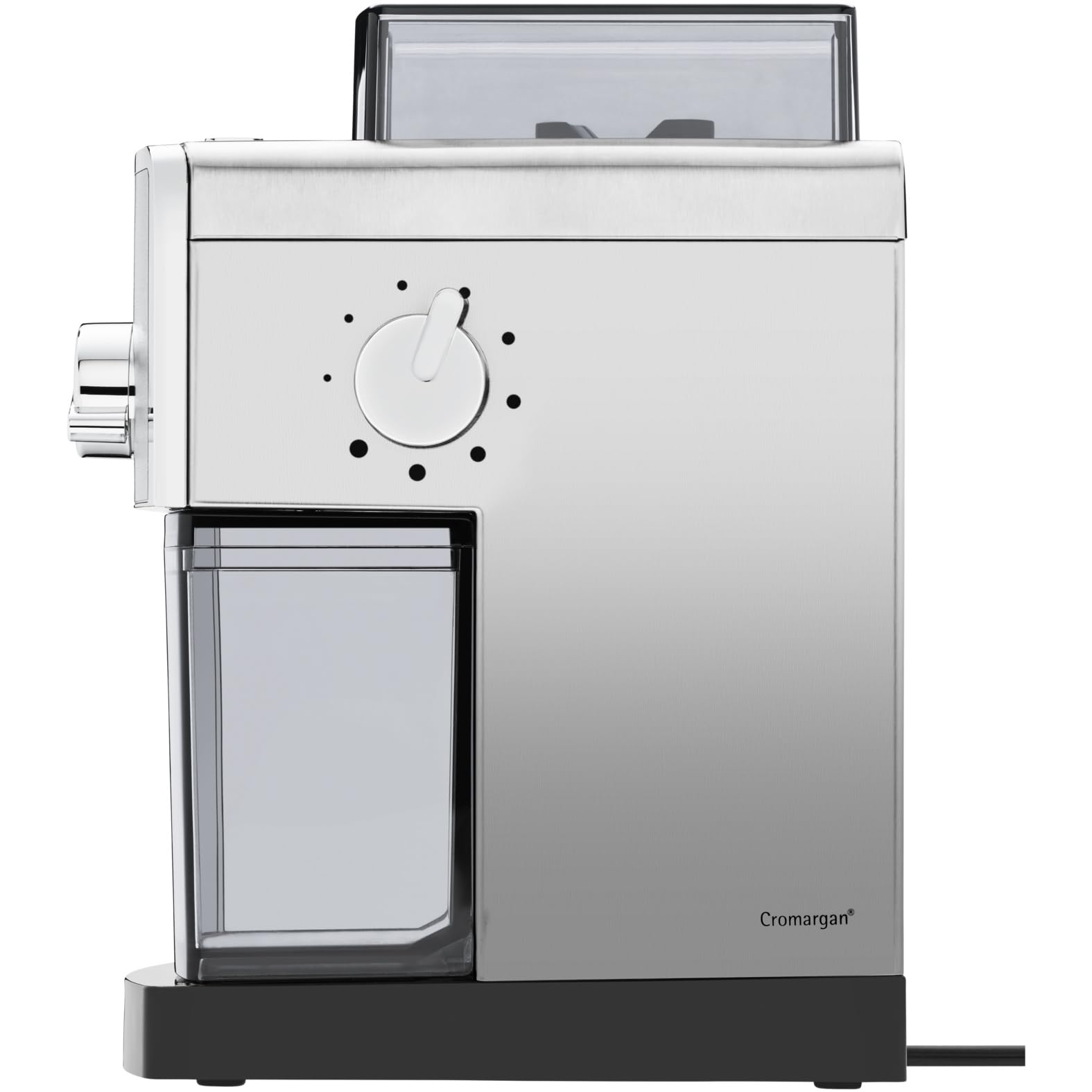 WMF Stelio - Molinillo Eléctrico de Café, Capacidad 180 gramos, Acero Inoxidable Cromargan, 17 ajustes, 110 W [Clase de eficiencia energética A+]