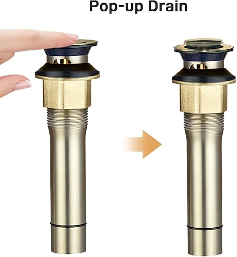 Miniatura 5 de Grifo dorado para fregadero de baño de 1 o 3 agujeros con tapón de drenaje desplegable y mangueras de suministro de agua, grifo de baño moderno sin