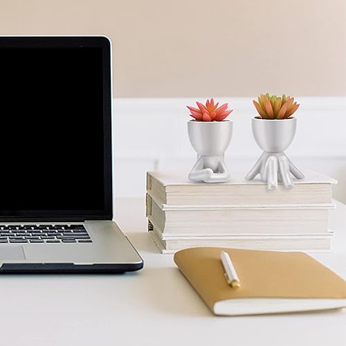 Miniatura 3 de Suculentas falsas, mini plantas suculentas artificiales en blanco, macetas de cerámica modernas con forma humana, lindas suculentas rosas para