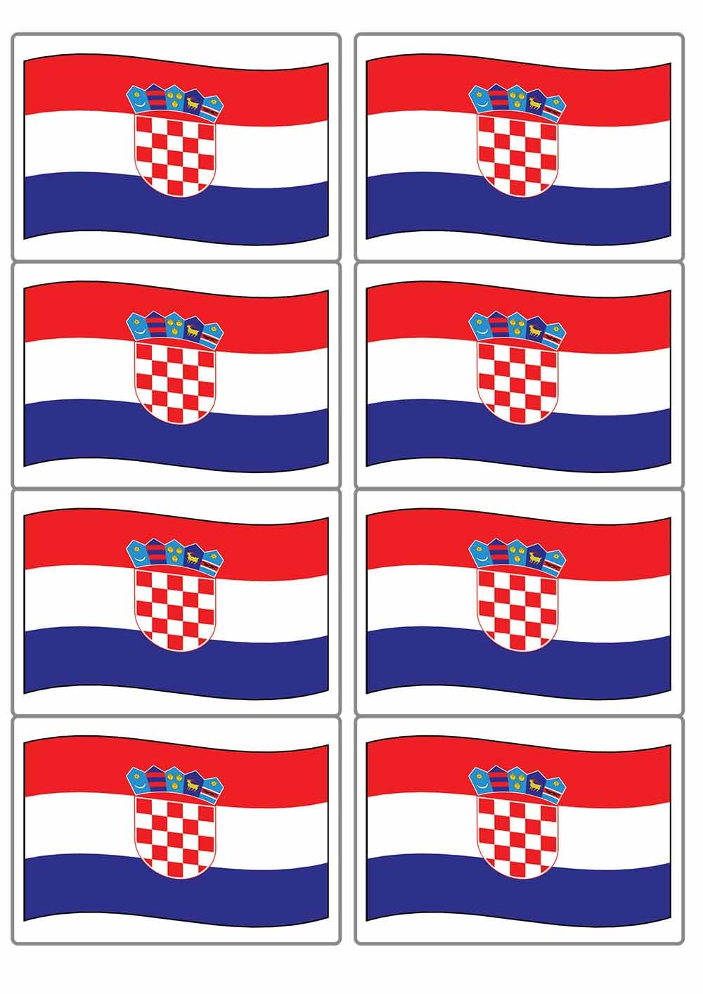 Croatia National Flag Rectangular Matt Paper Stickers A4 Sheet of 8 (Each Sticker is 99mm x 68mm) (Flapping)