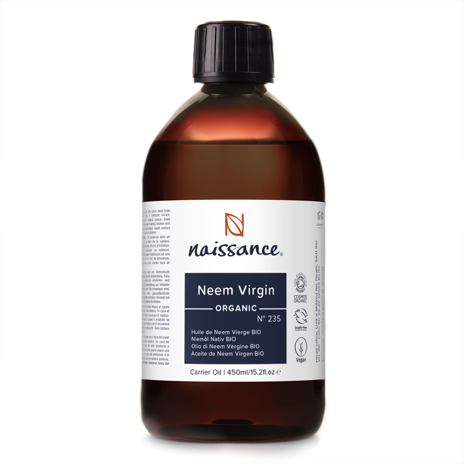 Naissance Organiczny Olejek Neem z Miodli Indyjskiej (nr 235) - 450ml - Naturalny Olej do Pielęgnacji Skóry, Włosow, oraz Pielęgnacji Roślin Doniczkowych