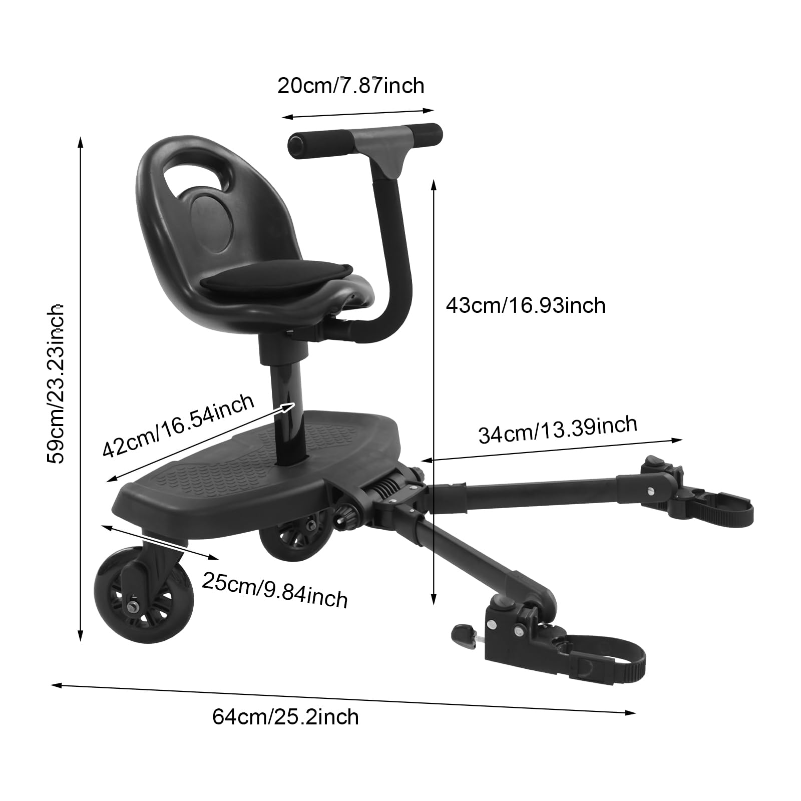 Buggy Board avec siège, portable, marchepied pour poussette, accessoire universel pour enfants de 2 à 6 ans, charge maximale : 50 kg