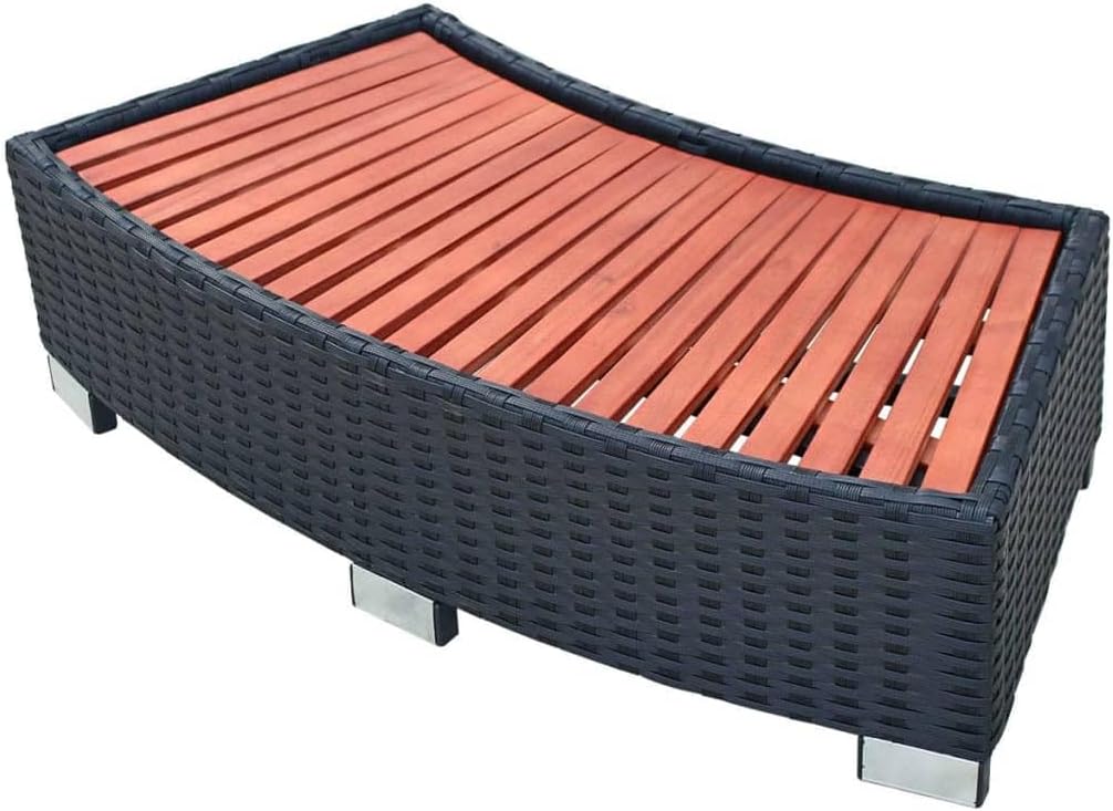 Inflatable Hot Tub Spa Step Black Poly Rattan, Outdoor Massage Hot Tub Frame for Indoor Outdoor Use, Garden, Backyard, Patio, Black 36.2"x17.7"x9.8"(E) -39