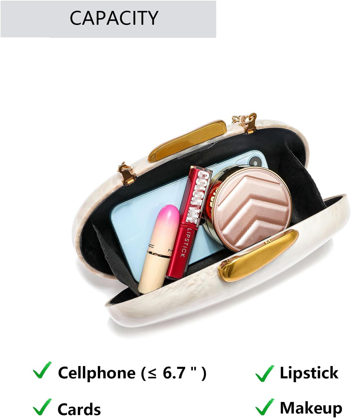 Pearl Acrylic Clutch Purse for Women, Marbled Shell Evening Bag for Wedding Guest Party Prom Crossbody - Image 6