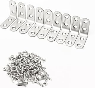 Stainless Steel Corner Brace, 20-Pack 90 Degree Right L-Shaped Metal Corner Connector Joint Plate, Heavy Duty for Furniture, Shelf, Cabinet, DIY Woodworking Projects with 80PCS Screws