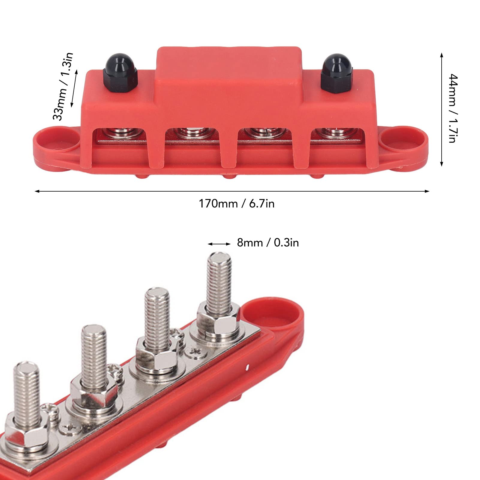 M8 Bus Bar Module 4 Stud Power Distribution Block Busbar Box 48VDC 250A pour RV Yacht (Rouge)