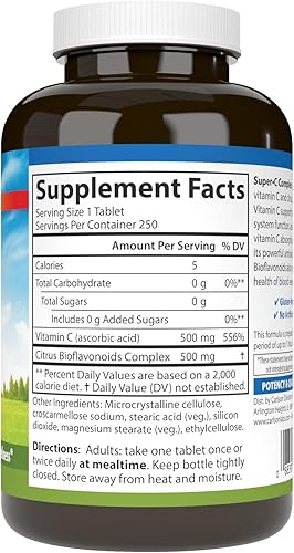 Miniatura 2 de Carlson - Complejo Super-C, Vitamina C + Bioflavonoides, Función Inmune y Bienestar Óptimo, Antioxidante, 250 Tabletas Vegetarianas