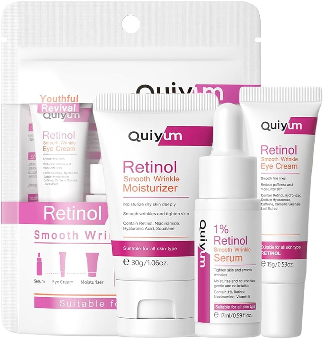 Retinol Travel Skincare Set, Travel Size Beauty Gift Set for Women, Includes Serum, Face Cream & Eye Cream, Hydrating Skin Essentials, Airplane-Friendly Sizes