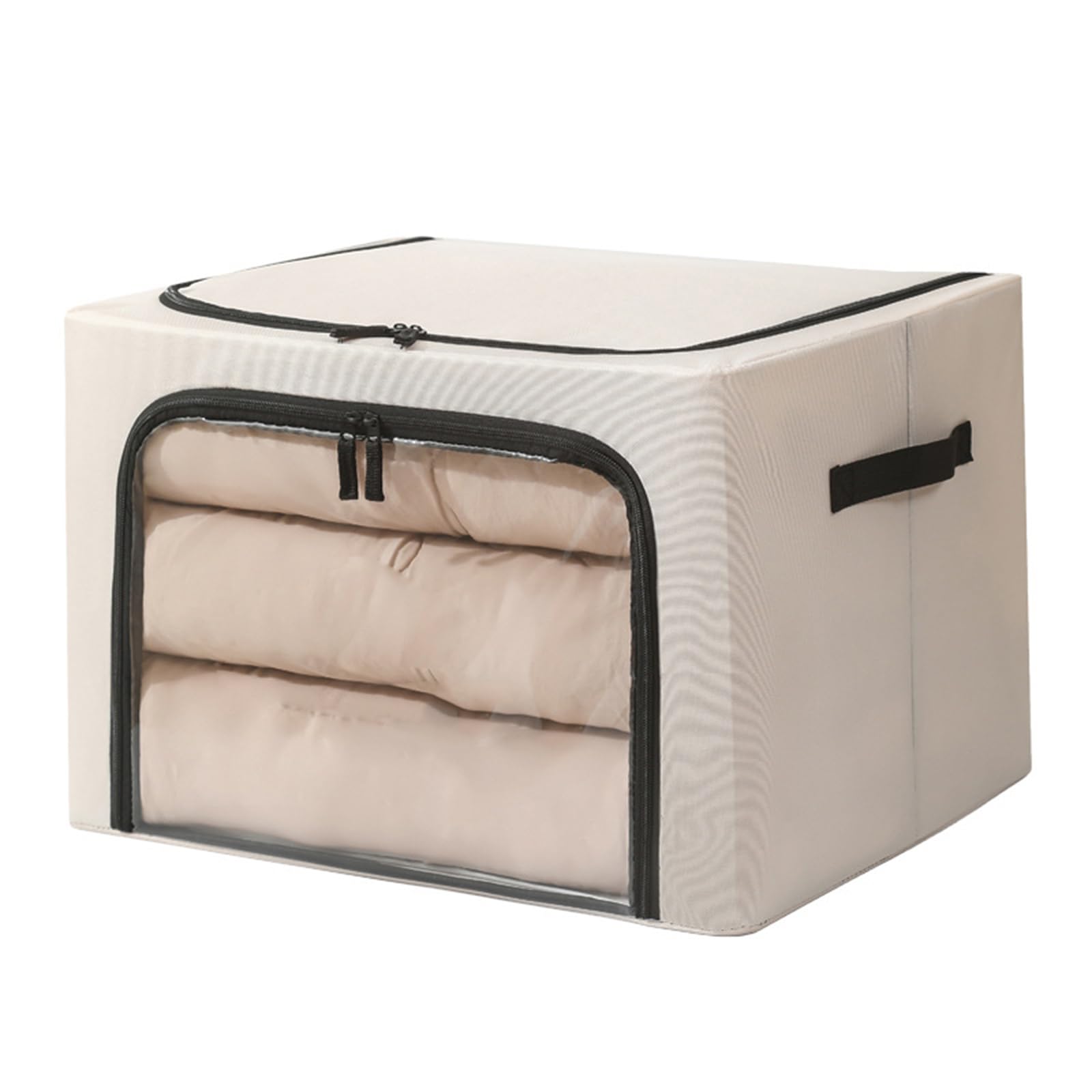 YWLUUOO Stylish Home Storage Bins with Metal Frame Foldable Large Capacity Featuring Lids Clear Window and Sturdy Handles Underbed Storage Solution