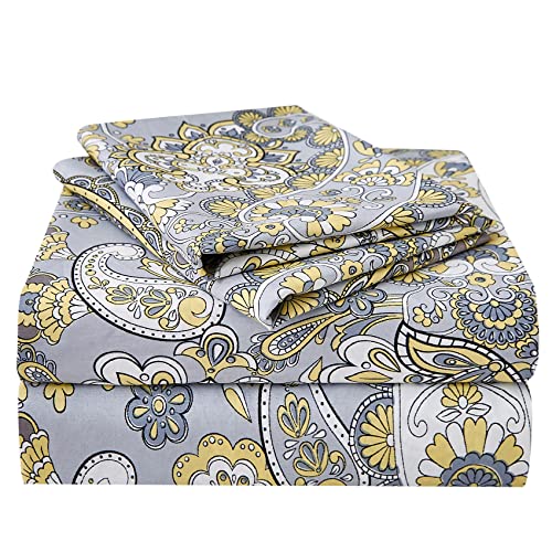 Image of JSD Vintage Paisley Printed Queen Sheet Set Extra Deep Pocket | 4 Piece Soft Microfiber Sheets, OEKO-TEX Certified, Easy Care
