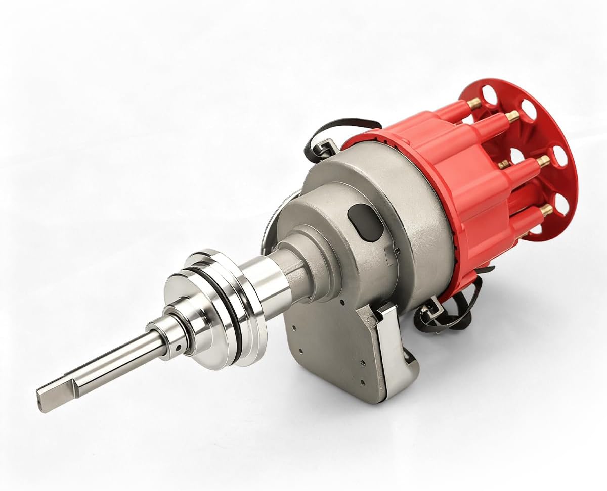 MAS Ignition Distributor w/Cap & Rotor 1131811 Compatible with Chrysler Dodge Plymouth V8 273 318 340 360 R2R Two Wire Installation Red Cap
