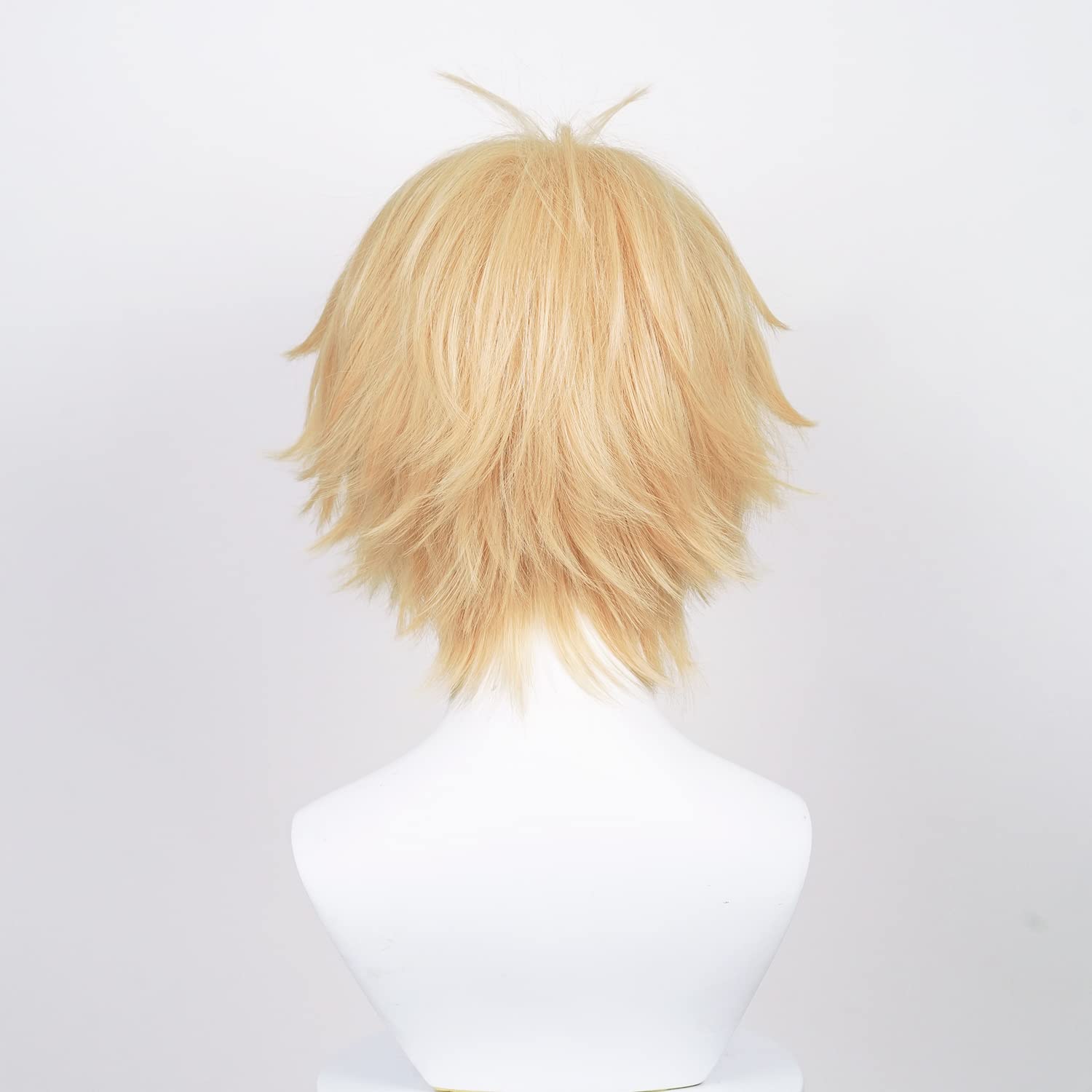 LABEAUTÉ Short Golden Wig for Men Cosplay Unisex Male Anime Yellow Wig with Bangs for Halloween Party Hair Wig + Cap