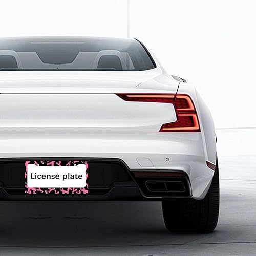 Miniatura 2 de Juego de 2 marcos de matrícula de cinta rosa con diseño de concientización sobre el cáncer de mama, cubiertas de matrícula de aluminio de calidad,