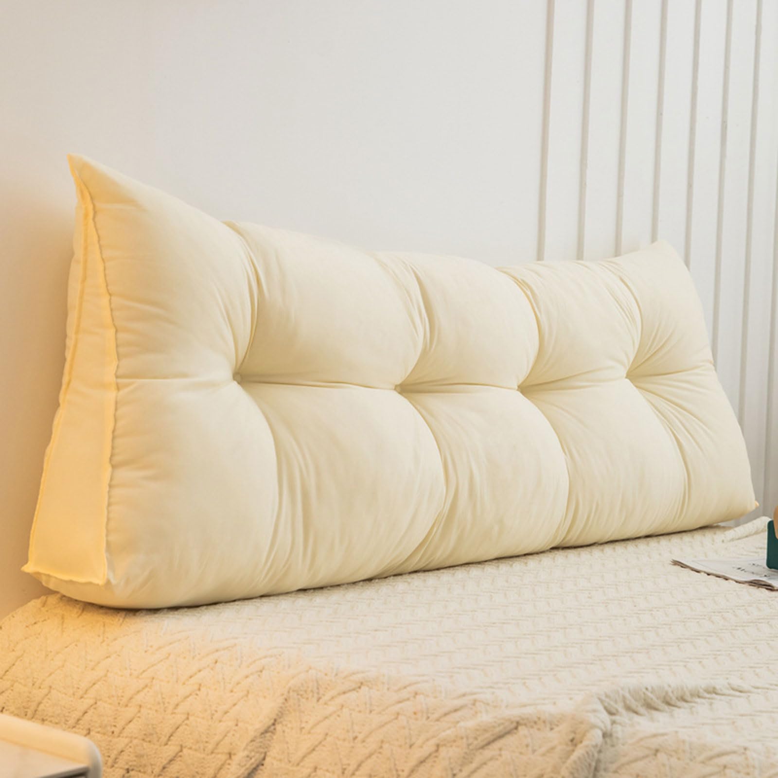 Wedge Pillow Double Single Bed Headboard Pillow Back Support Cushion Soft Washed Cotton Upholstered Reading Pillows, Headboard Cushion for Bed Sofa Tatami, Lumbar Back Rest Bolster(150x50x15cm,Yellow)