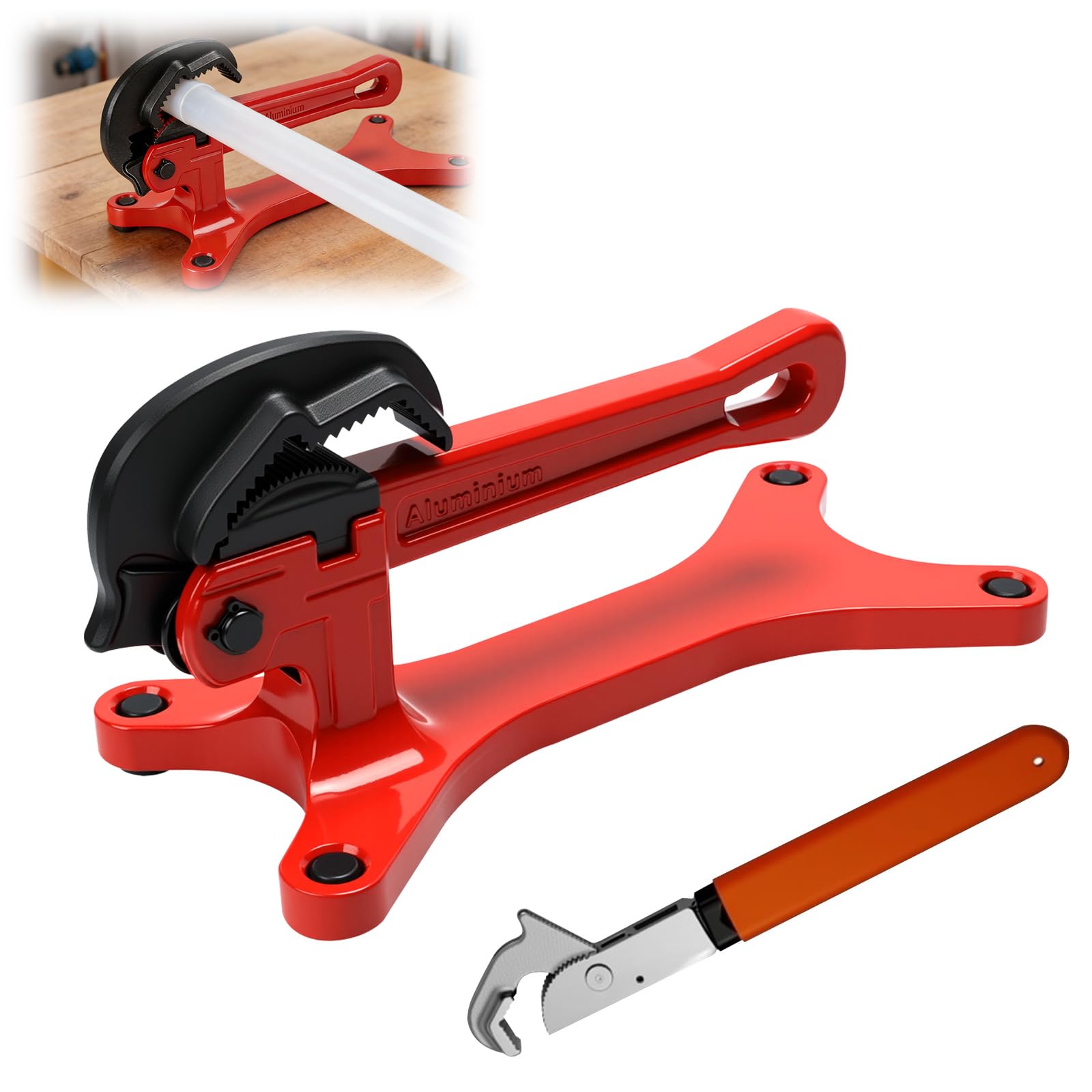 Qivine Tornillo de Banco de Trabajo, Portátil Herramientas Taller Mecanico para Tubos de 0,3 a 3,8cm, Mini Gatos Carpintero con Llave Inglesa, Ajuste Automático