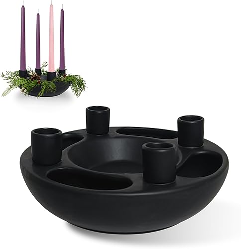 Portavelas de cerámica con corona de Adviento con 4 asientos cónicos, soporte de vela negro para vacaciones, moderno, hogar, fiesta, cocina, isla,