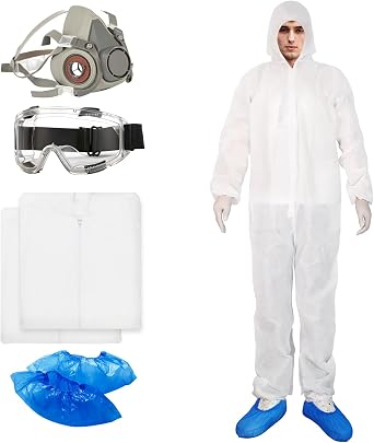 Hazmat Suits Set-Disposable Protective Coverall,Protective Face Shield, Shoe covers for Men & Women