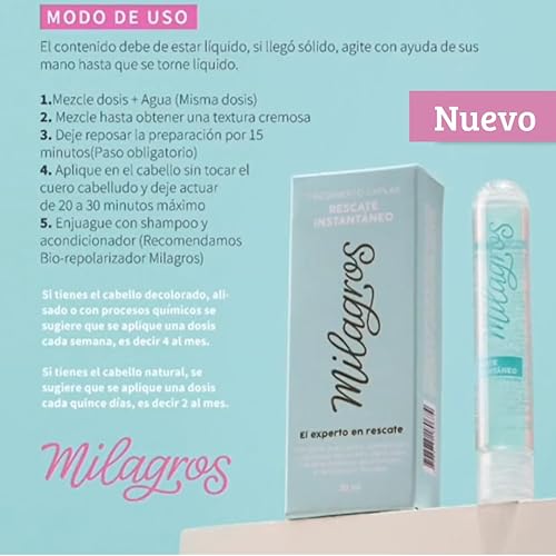 Miniatura 5 de Kit 3 pack Milagros Capilar Shampoo y acondicionador de Arroz, Linaza y ácido hialurónico + tratamiento rescate instantaneo Milagros Colombia
