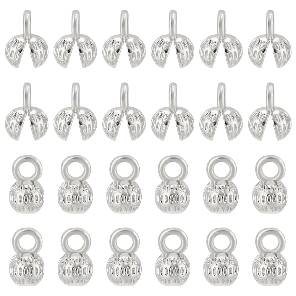BENECREAT 40 pz. Perline di Copertura A Cricchetto Placcate In Argento, Punte per Perline A Conchiglia In Ottone, Terminali A Catena Calotte Terminali, Coprinodo per Collana, Risultati Fai Da Te