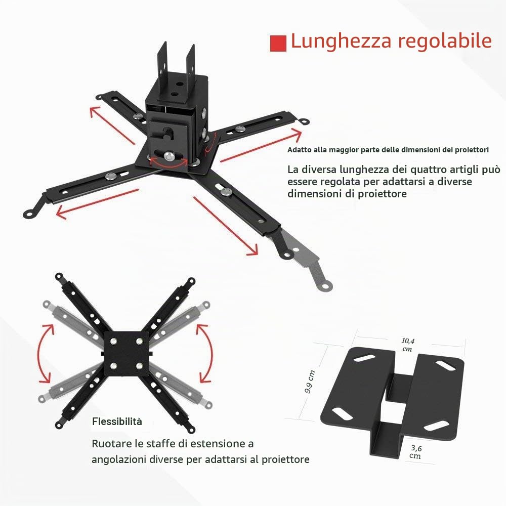 BuFan Supporto da soffitto/muro staffa videoproiettore per casa ufficio sale riunioni - inclinabile +-15° -portata max. 20 KG - Staffa Regolabile per Proiettore 44-67cm- nero.