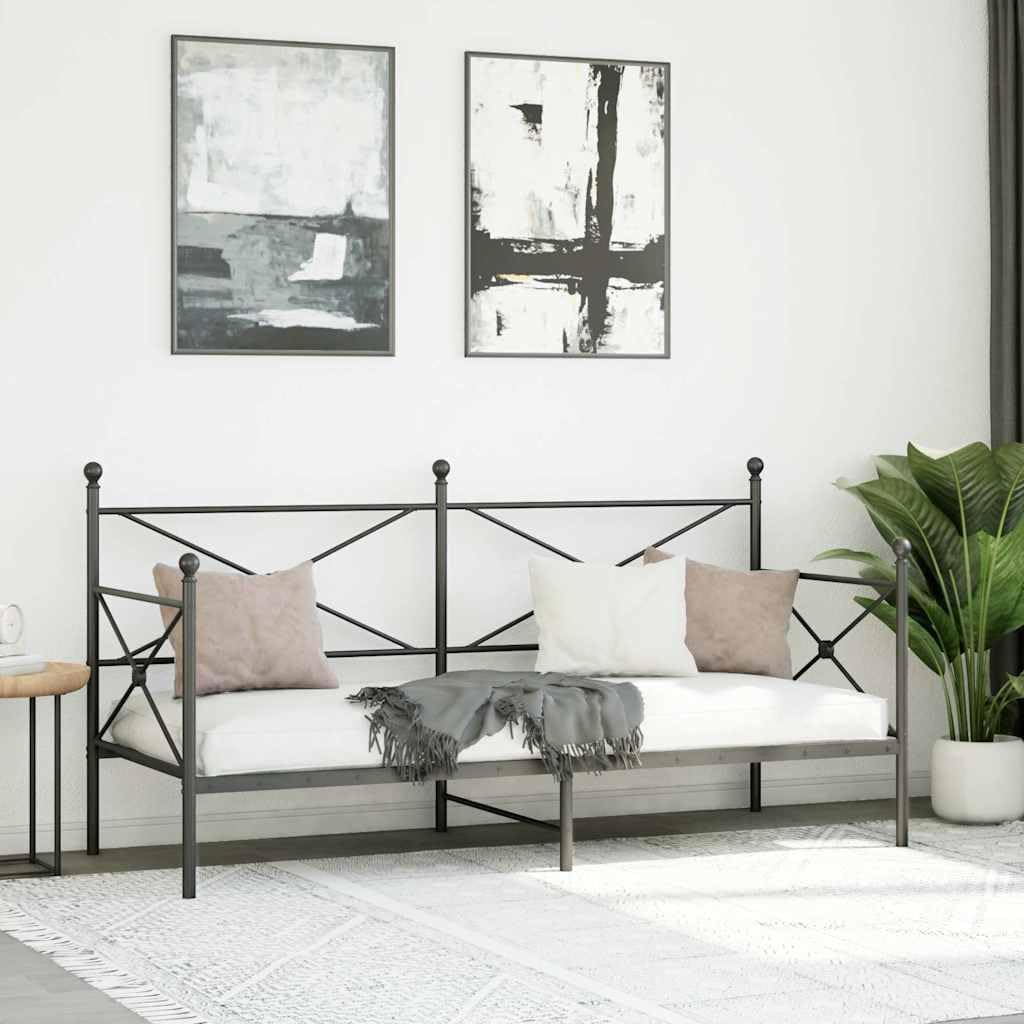 Cama de día sin colchón, color negro, 80 x 200 cm, marco de acero estable, para dormitorio, mueble moderno con espacio de almacenamiento