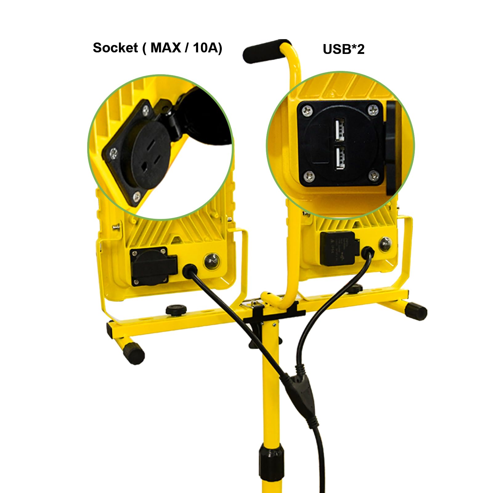 25000LM LED Arbeitsleuchte mit USB & Steckdose (Einzelschalter) | Superhelles Flutlicht mit verstellbarem Stativständer, Aluminium-Kühlkörper, IP65 wasserdichte Beleuchtung für den Bau