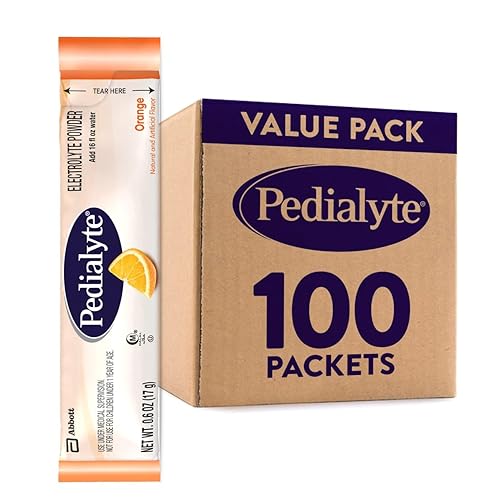 Pedialyte Paquetes de polvo de electrolitos, naranja, bebida de hidratación, 100 paquetes de polvo de una sola porción