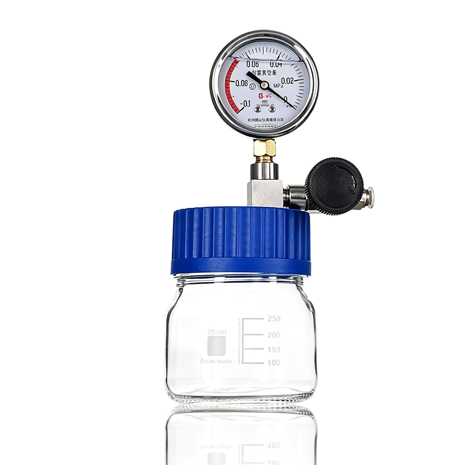 DOJBK 250/500/1000ml Laboratory Degassing Chamber, Glass Vacuum Chamberwith Stainless Steel Vacuum Gauge, Good Sealing, For Degassing Resin, Silicone And Epoxies 250ML