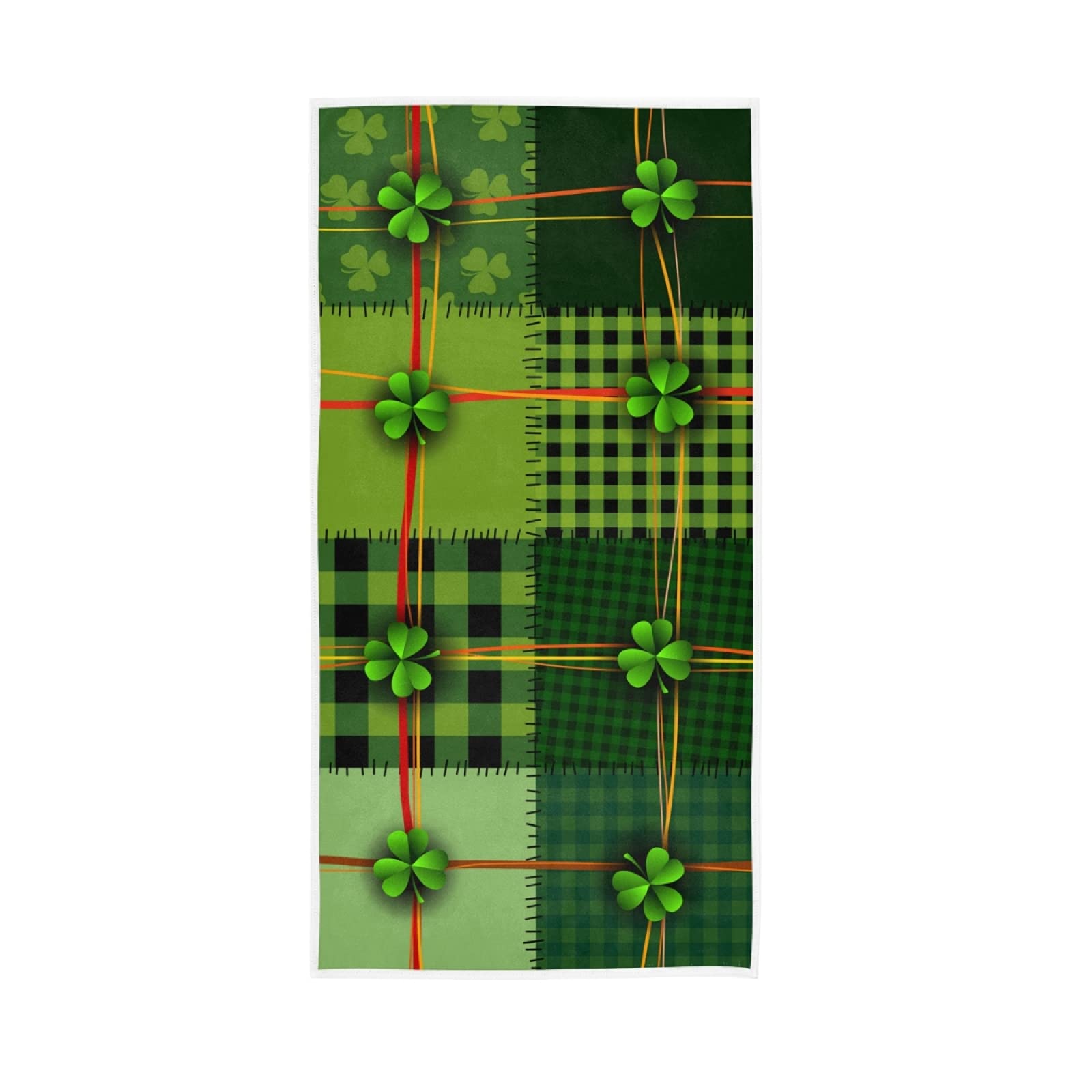 LSRCPD Patchwork St. Patrick's Day Shamrock Four Leaf in Green Soft Hand Bath Towel 30" x 15" Thin Fast Drying Absorbent Soft Towels for Kitchen Gym Spa Hotel Beach