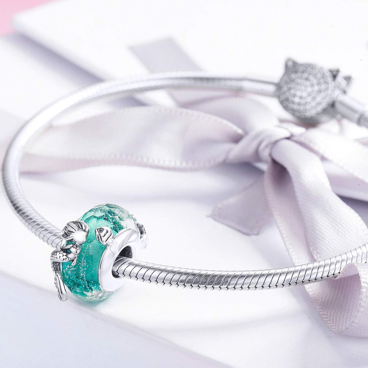 Ciondolo Charm Fiore In Argento 925 Con Zirconi - Per Braccialetti E Collane Europei - Foto 5
