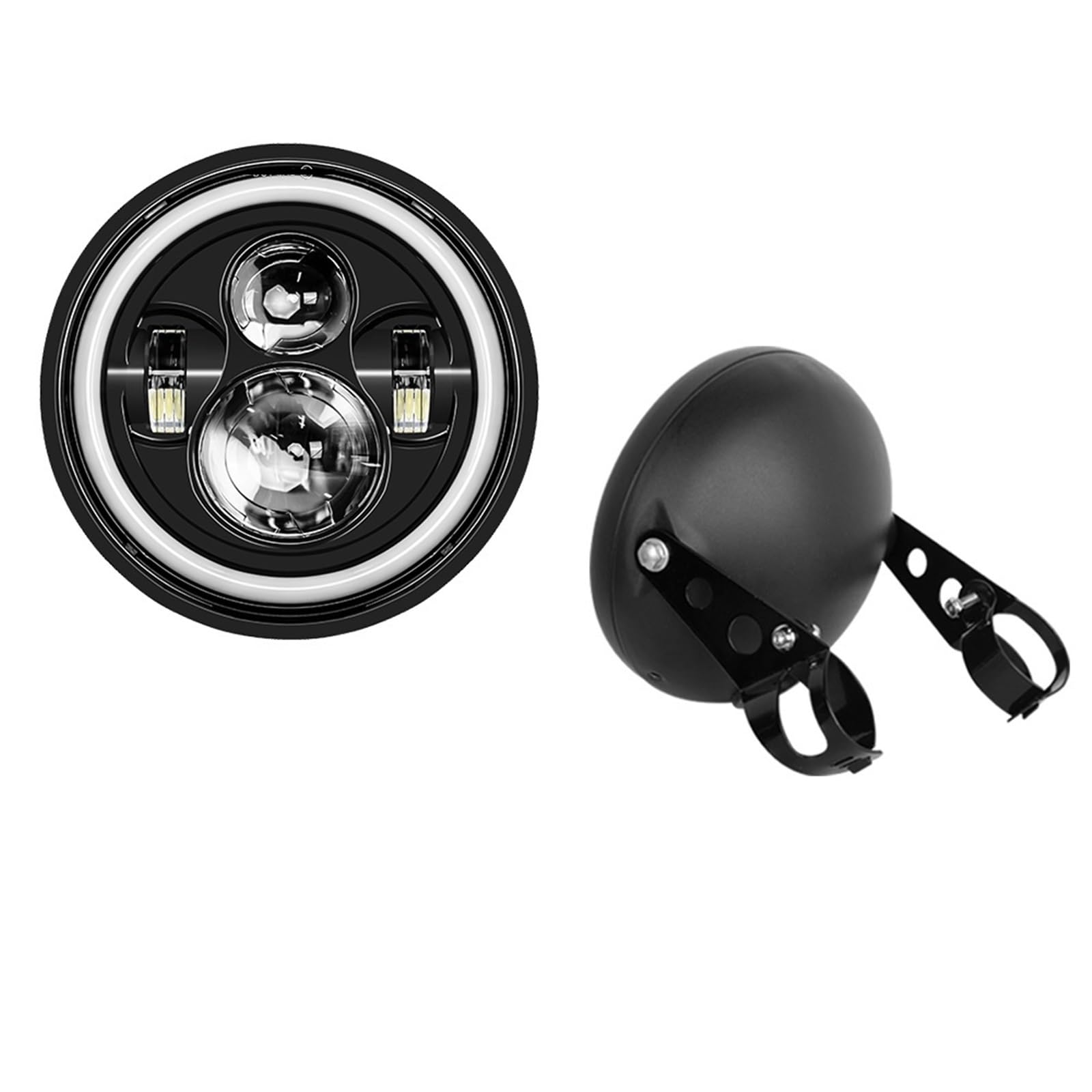Dirt Bike Reflektor Motocykl Head Light 7,5-calowy LED Retro Bucket Zmodyfikowany reflektor motocyklowy Hi/Lo Beam DRL Matowa czarna obudowa reflektora ze wspornikiem