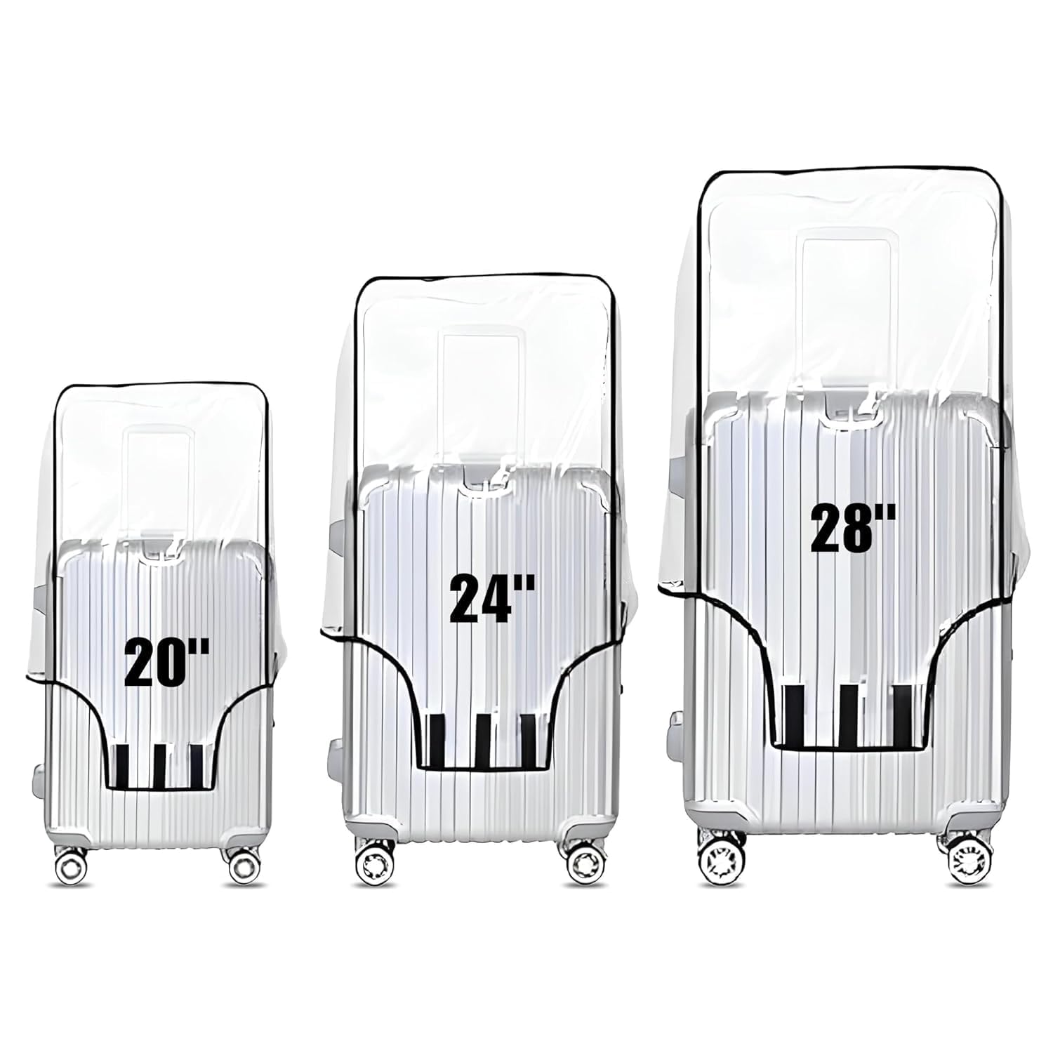 Combo of 3 Clear Trolley Bag Covers Waterproof, Dustproof PVC Luggage Protector Zippered Suitcase Covers for Travel Fits Most 20/24/28 Inch Bags